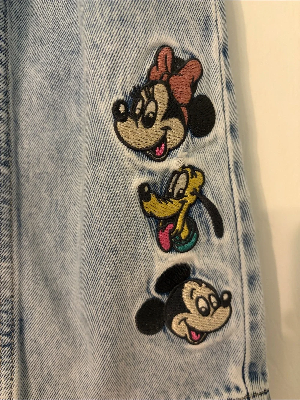 Disney Jeans With  Minnie Pluto & Mickey Embroidered Faces On Leg Size 2T